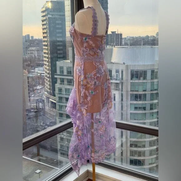 🆕 BRONX & BANCO 🧿 NWOT Eva Embroidered High-Low Midi Dress, Purple Sz M US 6 - Picture 7 of 16